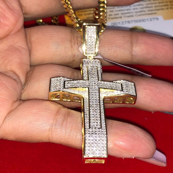 Real diamond large cross, custom genuine diamond cross pendant, free appraisal - Picture 4 of 8